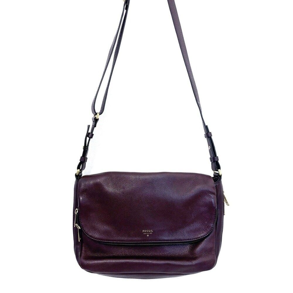 FOSSIL Preston Brown Leather Zip Pocket Flap Crossbody Shoulder Bag Expa…